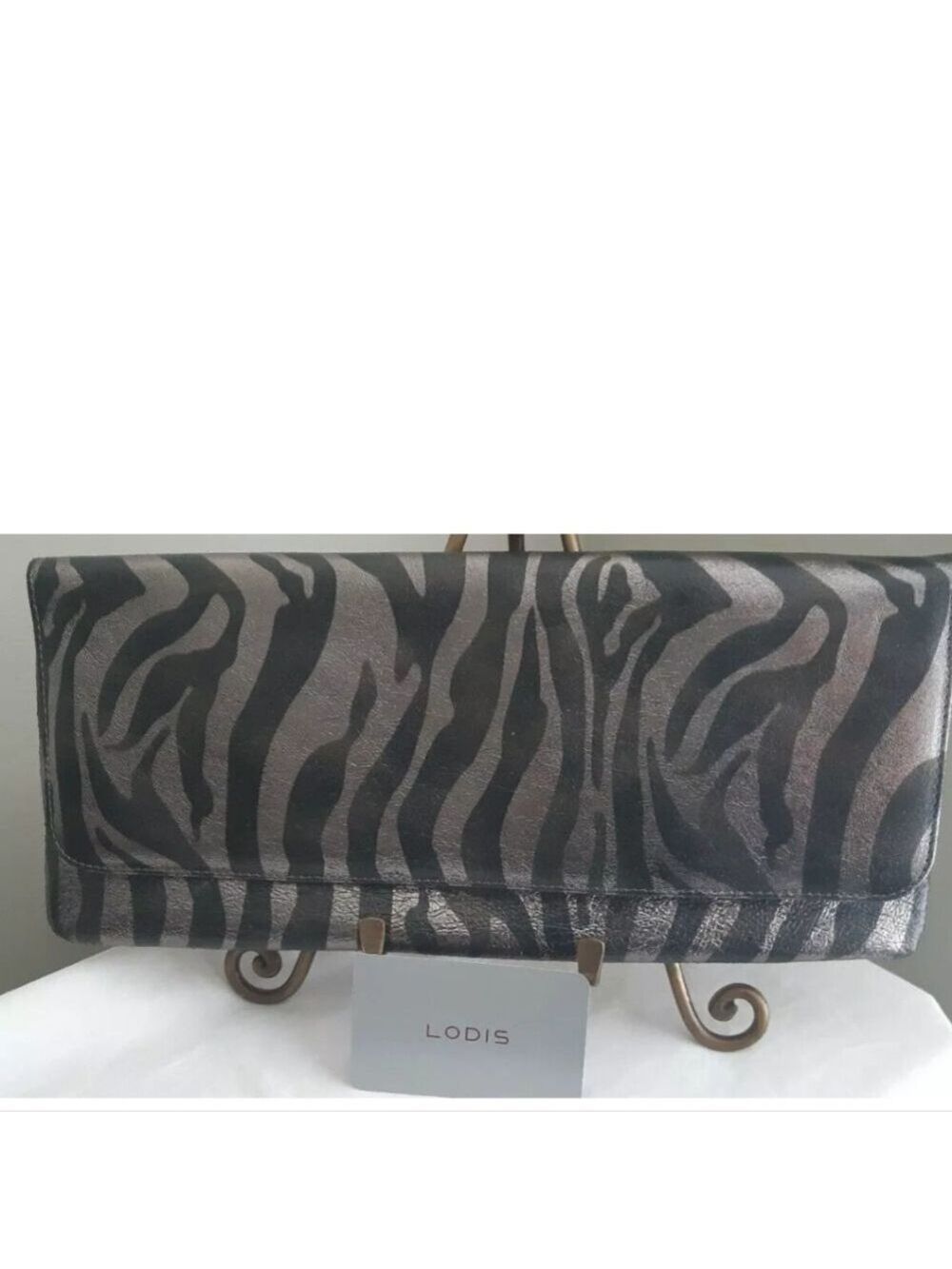 LODIS animal print metallic leather clutch purse evening bag Minimalist Sleek